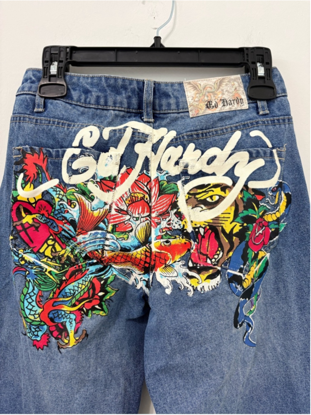 Ed Hardy Tattoo Graphic Wide Leg Jeans Sz 26 Light Wash EUC #309 - Picture 7 of 14